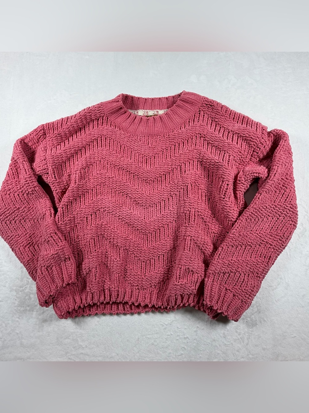 POL Chevron Textured Crewneck Sweater - Rose